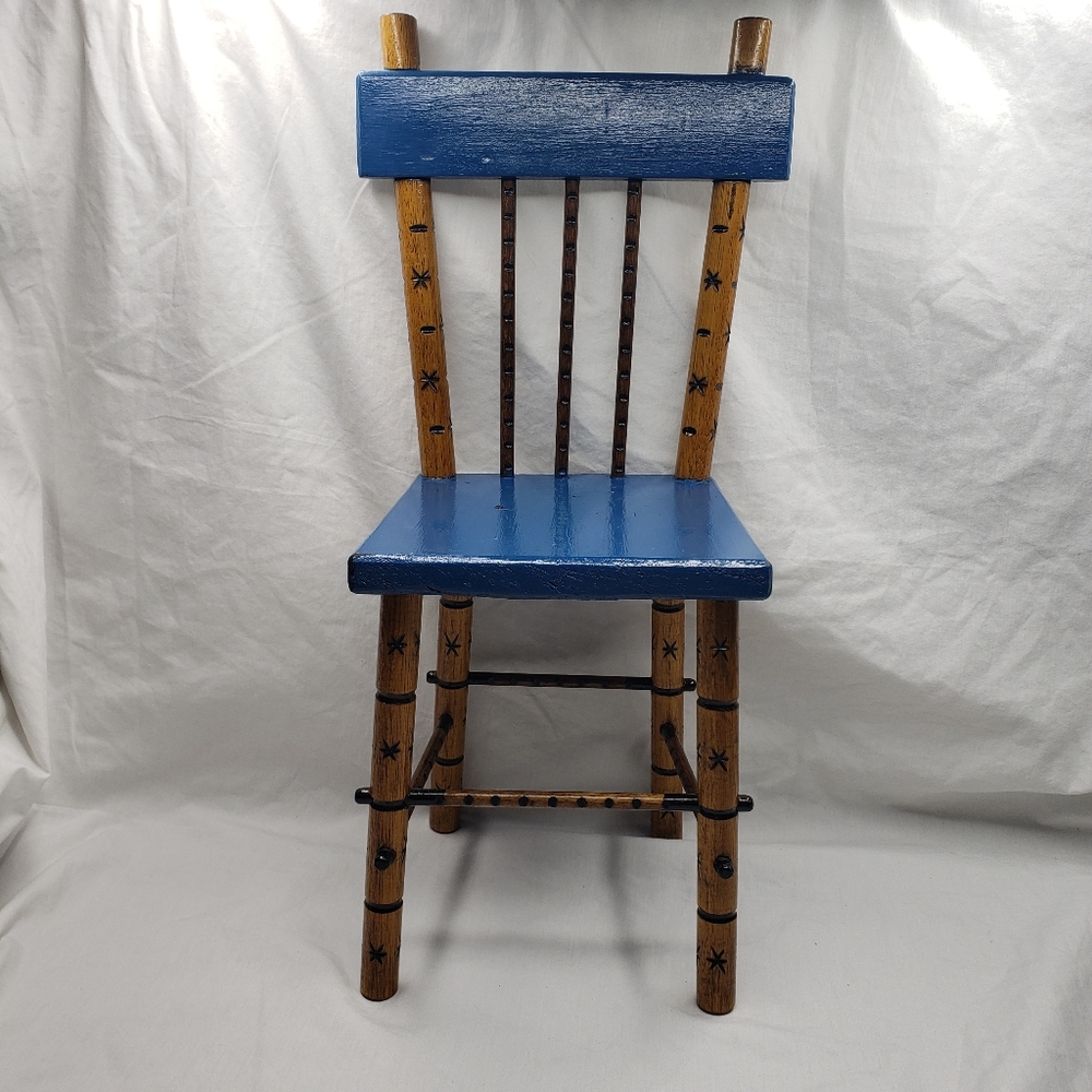 Vintage Etched Wood Doll Chair Houseplant Riser 18" Tall